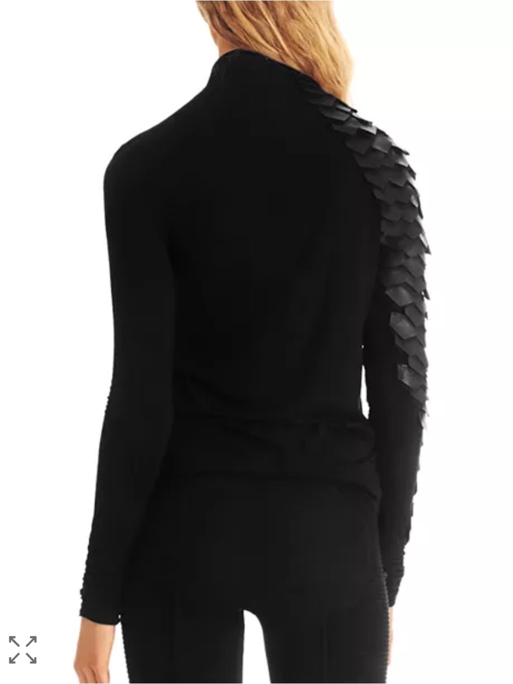 ❤️LAST CHANCE❤️ Gracia Vegan Leather Scale Sleeve Top Black Mock Neck - Picture 3 of 4